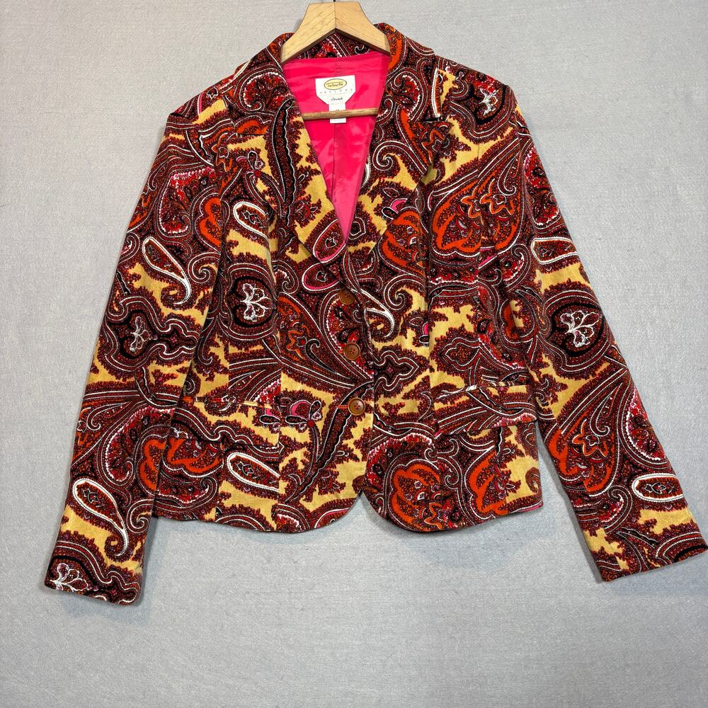 Talbots Blazer 14P Paisley Red Orange Brown Statement Classic Fall Boho Chic‎